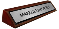 Rosewood Piano Finish Desk Plate - Brushed Silver Name Plate